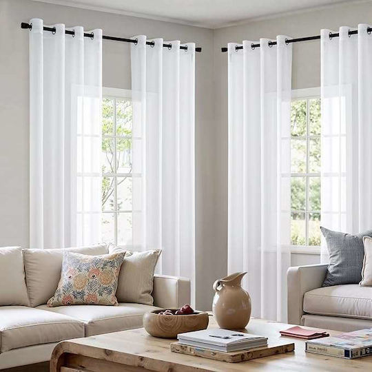 Miulee Σετ Κουρτίνες με Τρουκς White 140x185εκ.