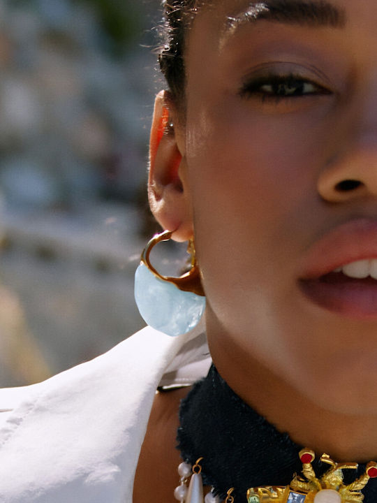 Kaleido Earrings Gold Plated Steel Hoops Light Blue