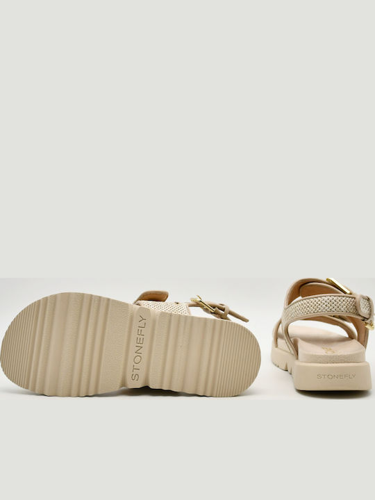 Δερμάτινα Γυναικεία Σανδάλια Flatforms Μπεζ