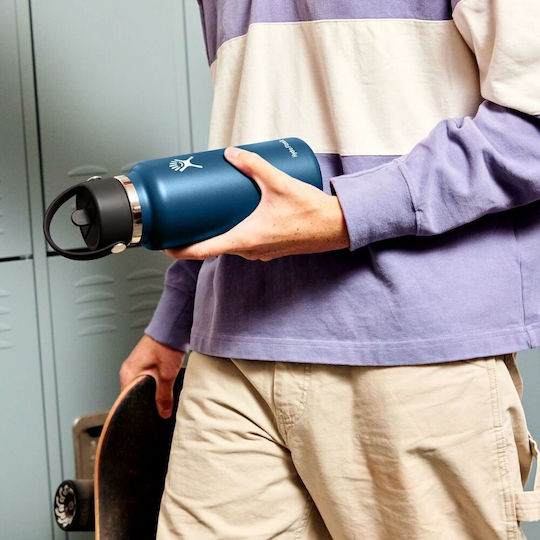Hydro Flask Wide Mouth Flex Thermos Bottle Stainless Steel BPA Free 1lt Black with Straw