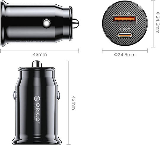 Orico Powermini 30w Usb-c + Usb-a Car Charger Black Pm-30-1a1c Orico-pm-30-1a1c-bk-ep-hu