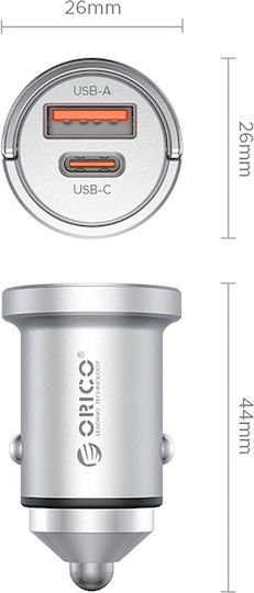 Orico Miniring Pro 45w Usb-a + Usb-c Car Charger Silver Mr-45-1a1c Orico-mr-45-1a1c-sv-ep-hu