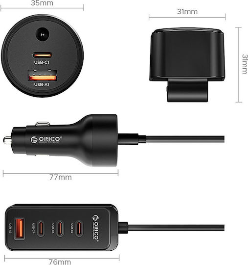 Orico Chargeclip 108w Car Charger 2x Usb-a + 4x Usb-c Clip Black Cc-90-2a4c Orico-cc-90-2a4c-bk-ep-hu