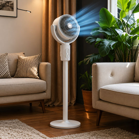 Ventilator Pe Piedestal 10W Diametru 38cm Cu Telecomandă Alb