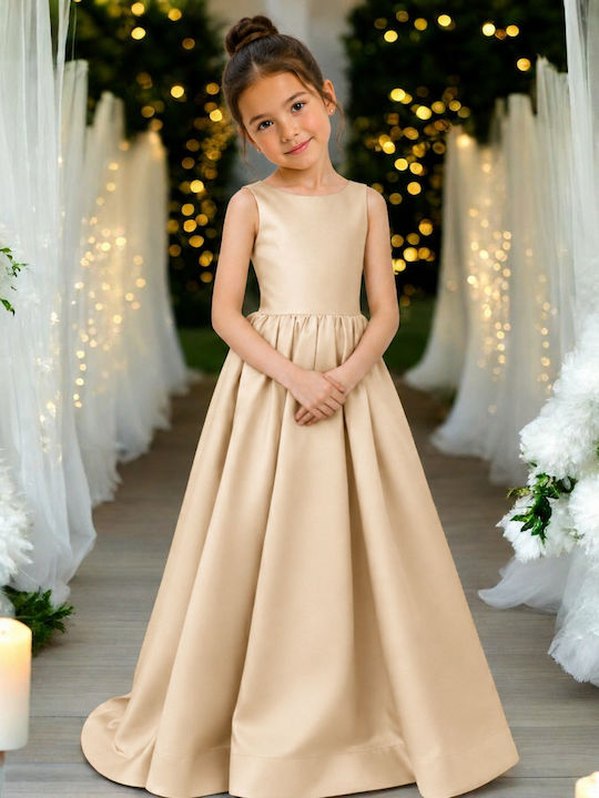 Mädchenkleid Ärmellos Satin Gold/Champagner