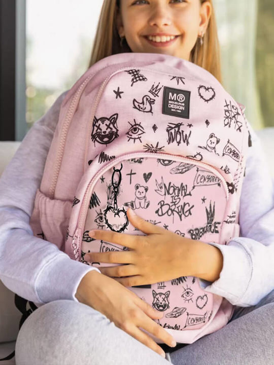 Miquelrius School Backpack For Elementary Pink With Water Bottle Holder 27lt