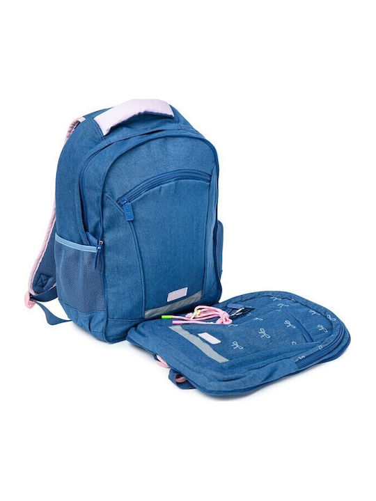 Yolo School Backpack Elementary Blue with Water Bottle Holder 28lt