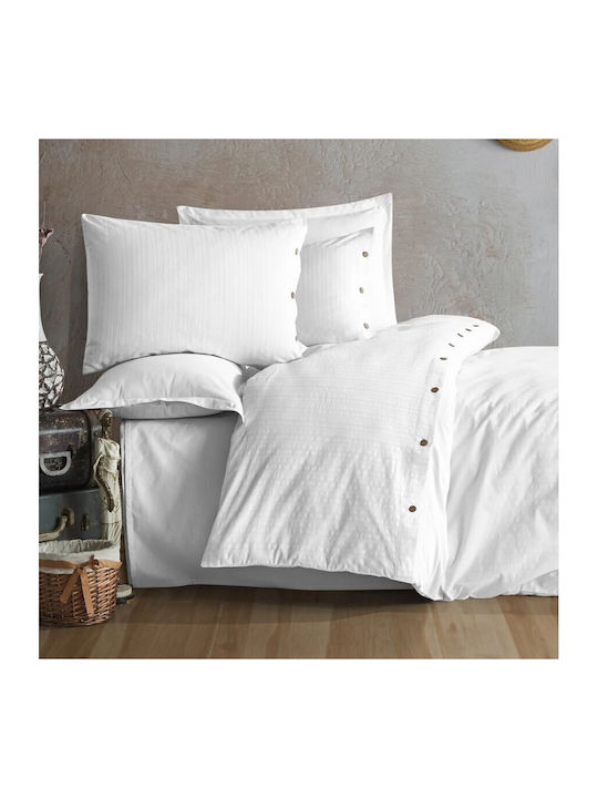 Clasy Home Set Huse Pentru Pilote 100% Bumbac 200x220cm Dublă cu 2 Fețe De Pernă & 1 Cearșaf Albă