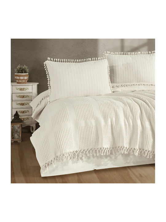 Clasy Home Set Huse Pentru Pilote 100% Bumbac 240x260cm Supradublu Cu 2 Fețe De Pernă & 1 Cearșaf Ecru