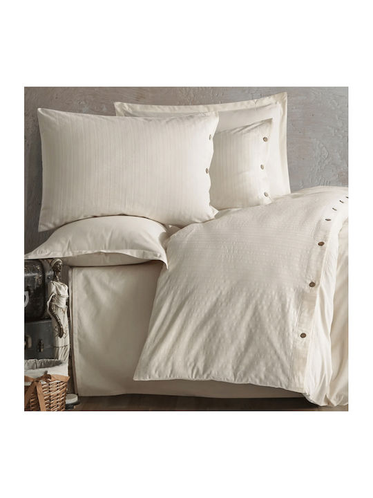 Clasy Home Set Huse Pentru Pilote 100% Bumbac 200x220cm Dublă Cu 2 Fețe De Pernă & 1 Cearșaf Ecru