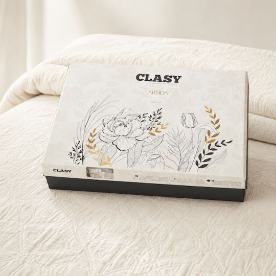 Clasy Home Σετ Παπλωματοθήκη Βαμβακερή 200x220cm Διπλή με 2 Μαξιλαροθήκες & 1 Σεντόνι Εκρού