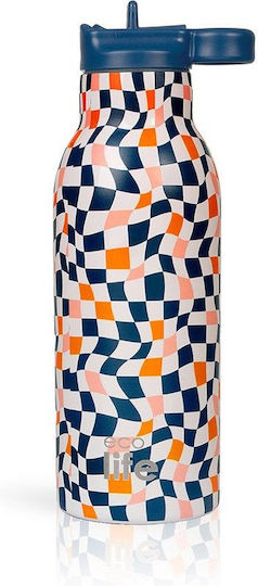 Metal Bottle Thermos Stainless Steel Aluminum BPA Free 550ml Multicolour Squares with Straw