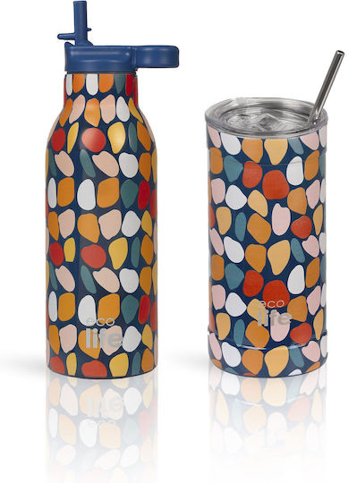 Ecolife Recycelbare Thermosflasche Rostfreier Stahl Aluminium Kunststoff BPA-frei 300ml Stones mit Handgriff