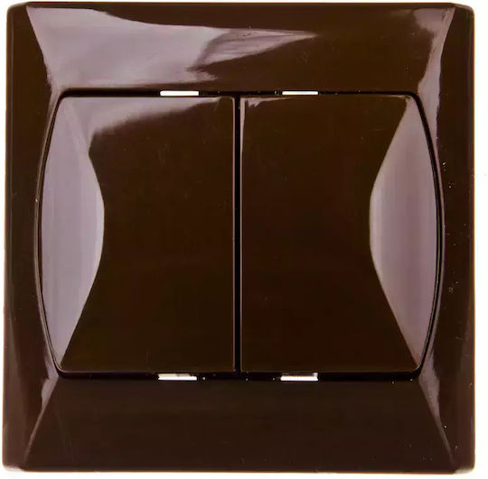 Ospel Akcent Recessed Wall Switch Double with Brown Frame