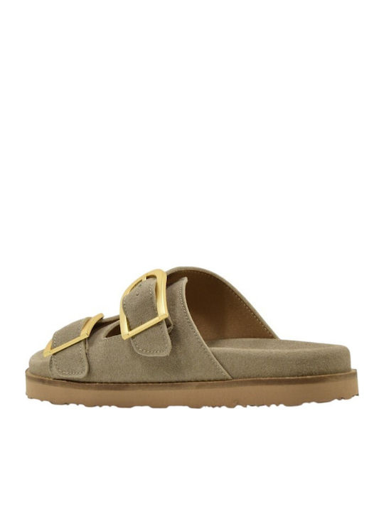 Leder Flache Damen Sandalen Beige