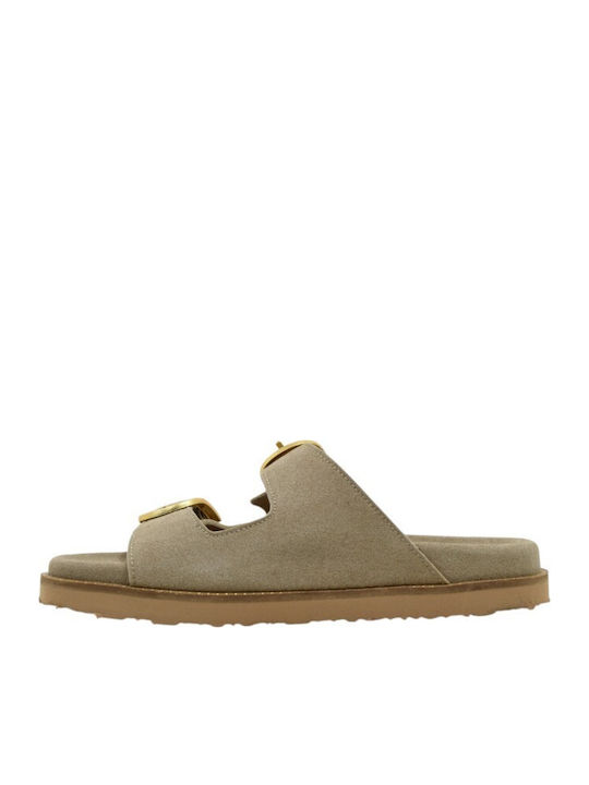 Leder Flache Damen Sandalen Beige
