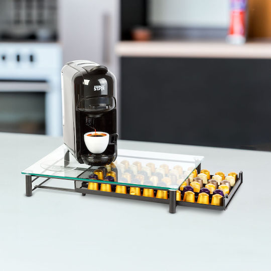 Suport Capsule Cafea Nespresso 60 Capsule Sertar Metalic Blat Sticlă Negru Mat Organizator Espresso Suport Capsule Cafea Nespresso 60 Capsule Sertar Metalic Blat Sticlă Negru Mat Organizator Espresso