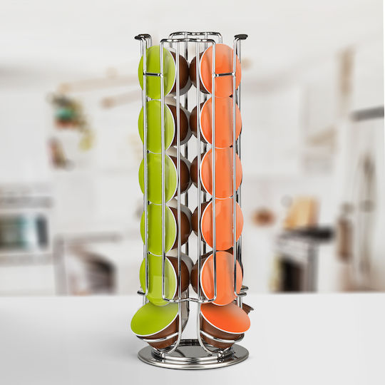 Suport Capsule Cafea Dolce Gusto 24 Capsule Rotativ Metalic Crom Organizator Bucătărie Suport Capsule Cafea Dolce Gusto 24 Capsule Rotativ Metalic Crom Organizator Bucătărie