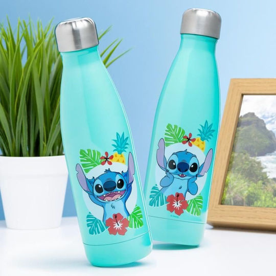 Paladone Stainless Steel Kids Water Bottle Stitch Thermos with Screw-on Cap Non Spill Blue 460ml