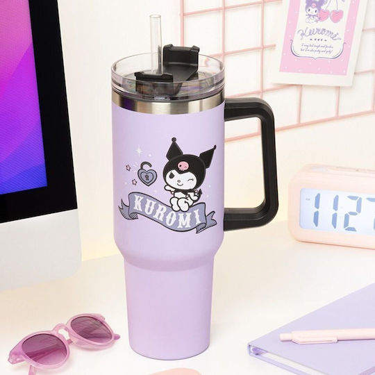Paladone Kids Thermos Water Bottle Kuromi with Straw Purple 900ml