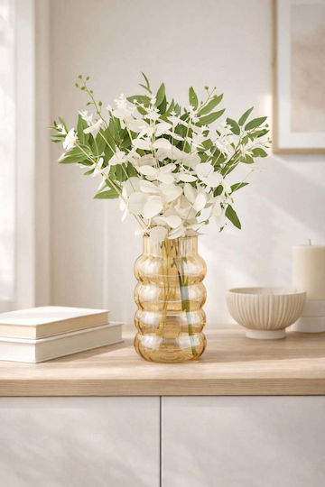 SteweHome Decorative Glass Vase Yellow Φ8xY19cm
