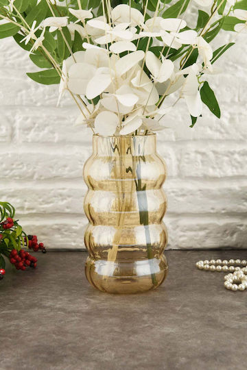 SteweHome Decorative Glass Vase Yellow Φ8xY19cm