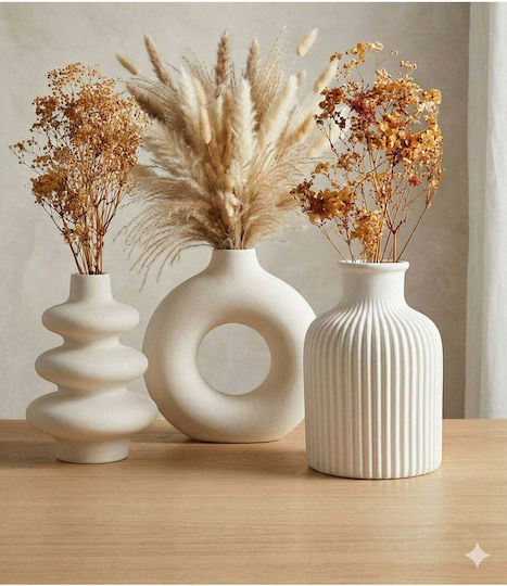 SteweHome Set of White Stone Decorative Vases 3 Pieces