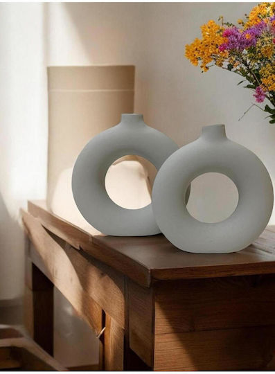SteweHome Set of Grey Ceramic Decorative Vases Φ19xH19cm 2 Pieces