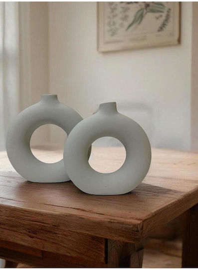 SteweHome Set of Grey Ceramic Decorative Vases Φ19xH19cm 2 Pieces