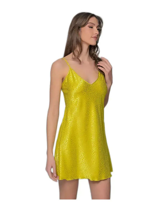 Milena by Paris Summer Satin Women's Nightdress Lemon