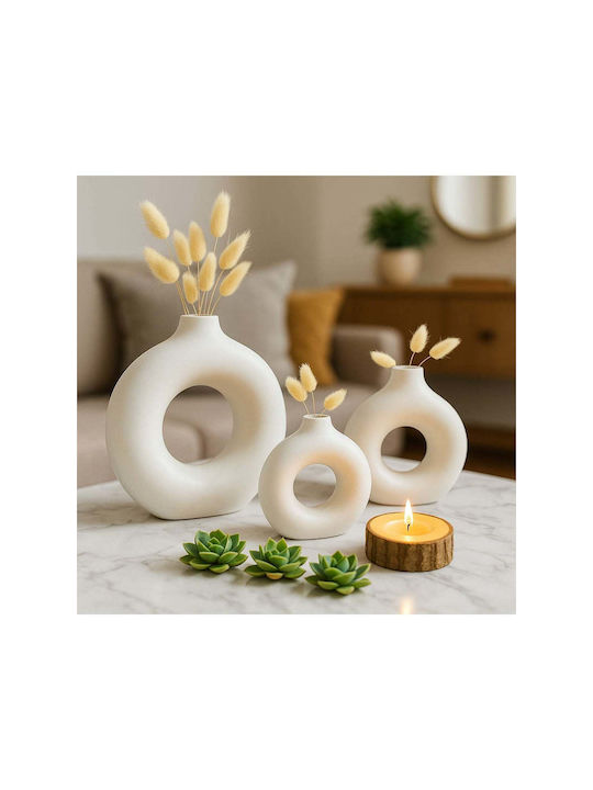 SteweHome Set of White Concrete Decorative Vases 3 Pieces