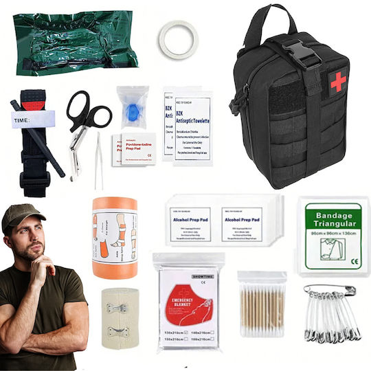 Kit de Supraviețuire Zola Foarfecă Pensetă Bandaje Garou Comprese Pătură Termică Sistem de Atașare Molle Impermeabil 20 × 15 × 11 Cm Negru