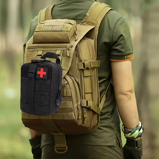 Kit de Supraviețuire Zola Foarfecă Pensetă Bandaje Garou Comprese Pătură Termică Sistem de Atașare Molle Impermeabil 20 × 15 × 11 Cm Negru