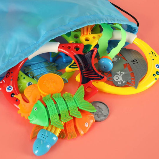 Set 27 Jucării De Înot Pentru Copii Ikonka Water World Design Atrăgător Culori Vii Forme Marine Într-un Sac De Depozitare