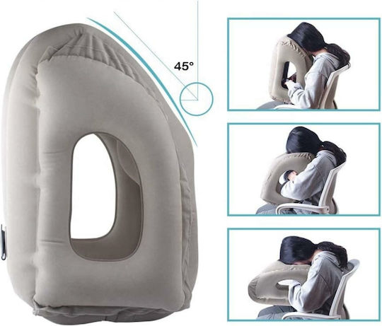 Aufblasbares Reisekopfkissen Samt mit Etui Beige