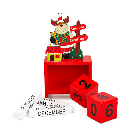 Calendar de Crăciun din lemn MDF 13.5x7x3.5 cm cu design Moș Crăciun Ren Om de zăpadă