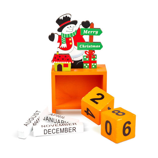 Calendar de Crăciun din lemn MDF 13.5x7x3.5 cm cu design Moș Crăciun Ren Om de zăpadă
