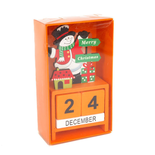 Calendar de Crăciun din lemn MDF 13.5x7x3.5 cm cu design Moș Crăciun Ren Om de zăpadă