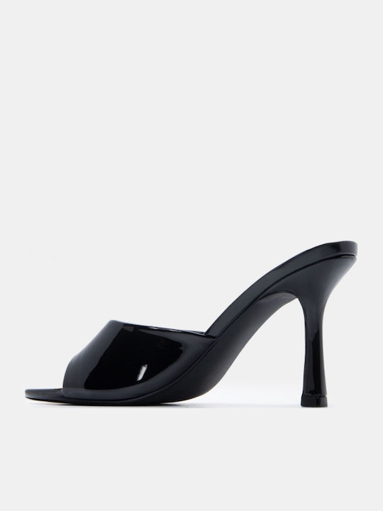 Mules In Patent Leather With High Heel In Black Colour