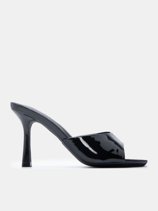 Mules In Patent Leather With High Heel In Black Colour