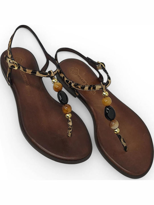 Leather Women's Flat Sandals Brown