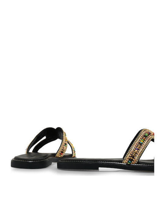Leather Women's Flat Sandals Black