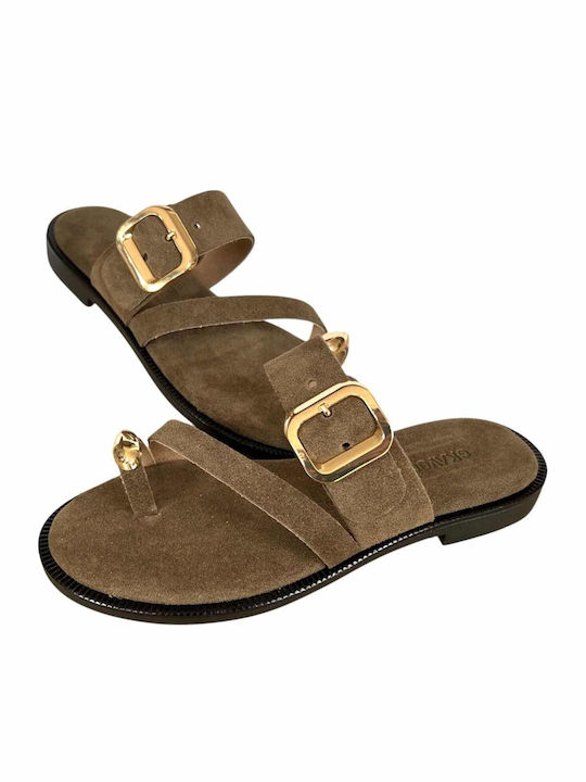 Leather Women's Flat Sandals Rose Gold