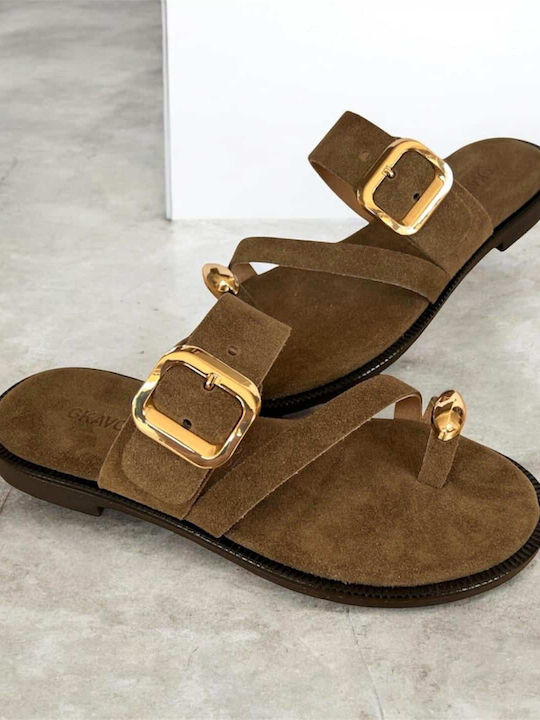 Leather Women's Flat Sandals Rose Gold