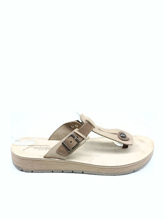Leder Flache Sandalen Für Damen Beigen