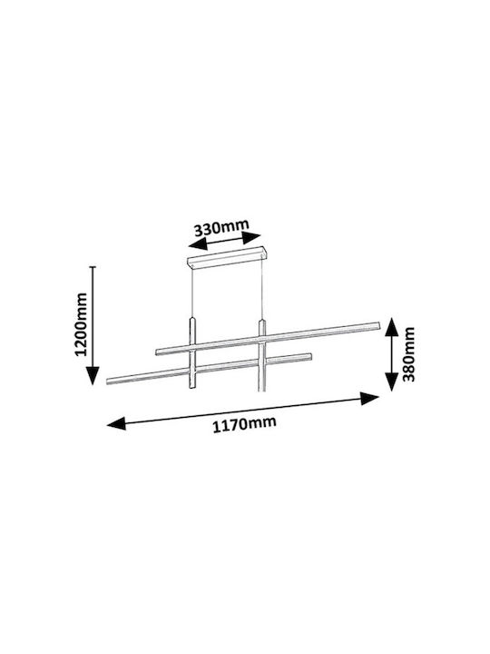 Rabalux Black LED Pendant Ceiling Light with Warm White Light Rail 117cm