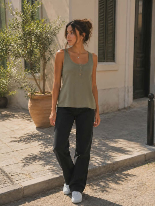 Women's Cotton Sleeveless Green Blouse