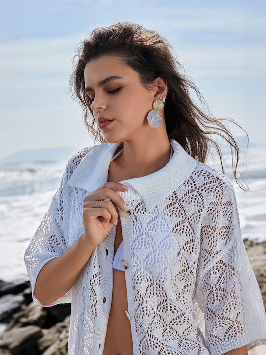 SweetFashion Γυναικείο Καφτάνι Παραλίας Λευκό