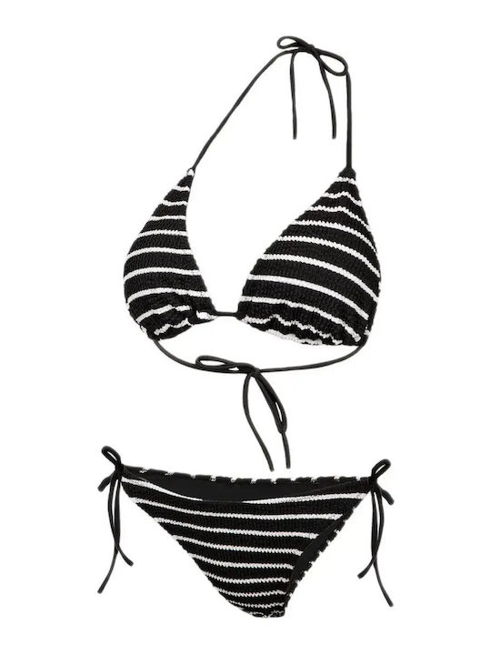 Set Bikini Τριγωνάκι Ριγέ Μαύρο
