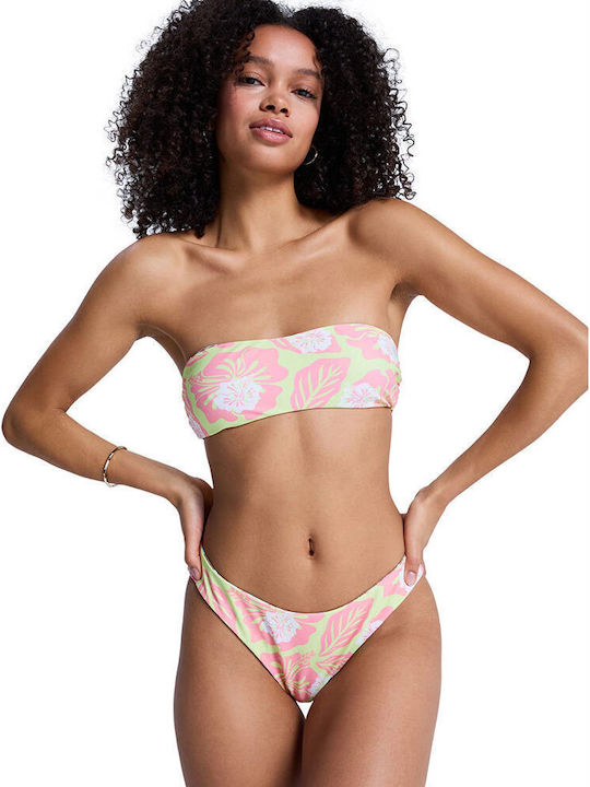 Hibiscus Strapless Bikini Top A Cup With Padding Floral Green